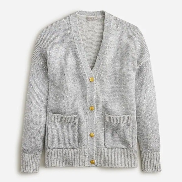 J. Crew Sweaters - J. CREW -Sequin V-Neck Cardigan Sweater Gray Silver